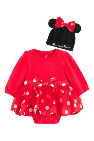 Berretto con orecchie e abito a body Minni Disney - Nero e rosso