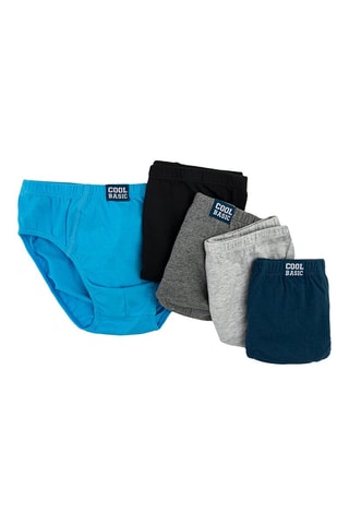 5 slip in cotone bio - Azzurro, nero e grigio