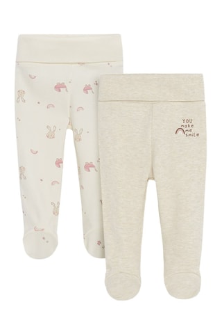 2 pantaloni in cotone bio - Beige melange e bianco