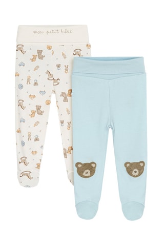 2 pantaloni in cotone bio - Bianco e celeste