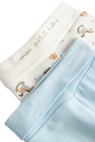2 pantaloni in cotone bio - Bianco e celeste