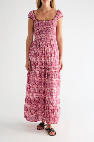 Lange Jurk - Fuchsia en Ecru
