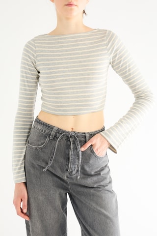 Cropped T-shirt - Gemêleerd Lichtgrijs