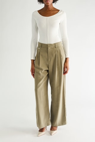Broek Wide Legs Hoge Taille - Kaki