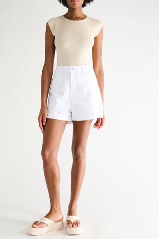 Spijkershort met Hoge Taille - Wit