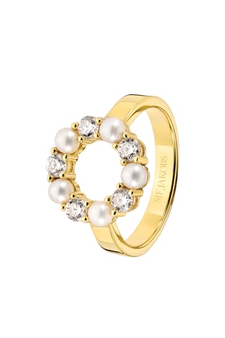 Anillo - Plata, chapado en oro amarillo y perlas cultivadas de agua dulce