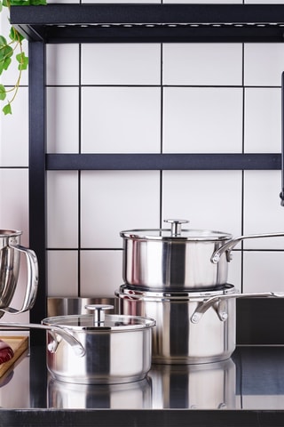 3 casseroles en acier inoxydable avec couvercle - 16, 18 et 20 cm - KitchenAid