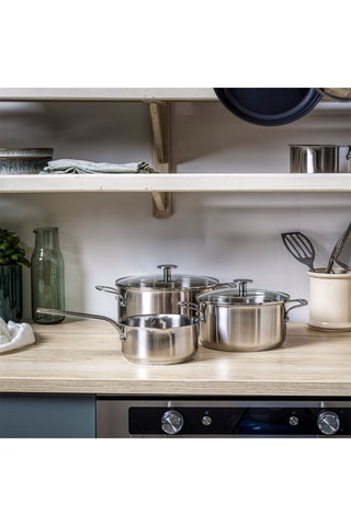 3 casseroles en acier inoxydable et 2 couvercles  - 16, 20 et 24 cm - Kitchenaid