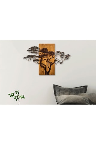 Adorno mural de madera Acacia Tree - 90 x 58 x 3 cm - Natural y negro