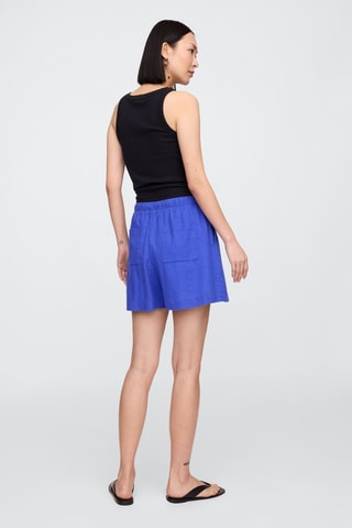 Shorts in lino a vita alta - Blu scuro