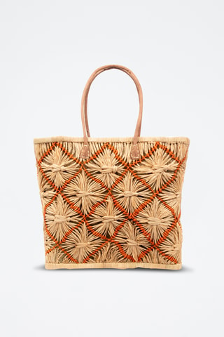 Panier en raphia et paille - 41 x 34 x 20,5 cm - Orange