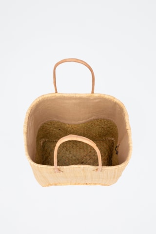 Panier en raphia et paille - 41 x 34 x 20,5 cm - Orange