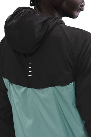 Coupe-vent de running à capuche Stride - Noir et turquoise