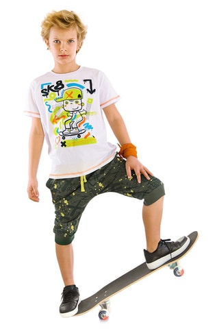Camiseta y short - Caqui y blanco
