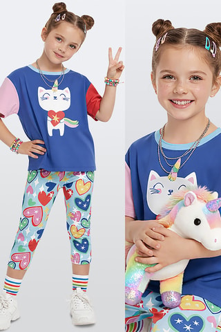 Camiseta y leggings Unicorn Cat - Azul