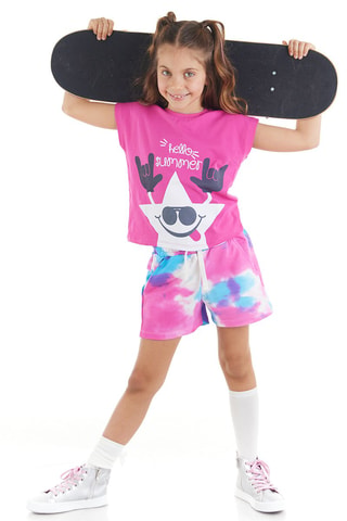 Camiseta y short - Rosa y azul