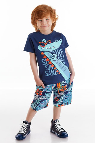 Camiseta y bermudas - Naranja y azul marino