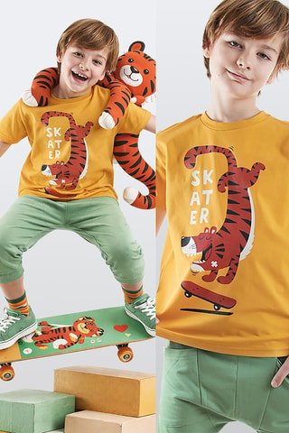 Camiseta y pantalón pirata Skater - Mostaza