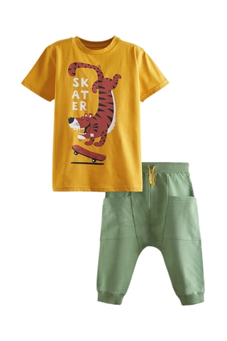 Camiseta y pantalón pirata Skater - Mostaza