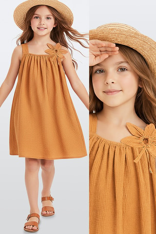 Vestido trapecio sin mangas Flower - Amarillo