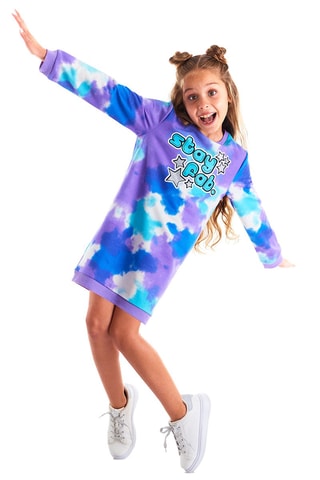 Vestido-sweat Tie-Dye Azul-celeste e violeta - Mushi - Violeta