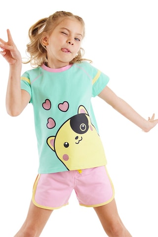 Camiseta y short - Turquesa y rosa