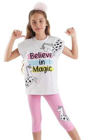 Camiseta y leggings - Blanco y rosa