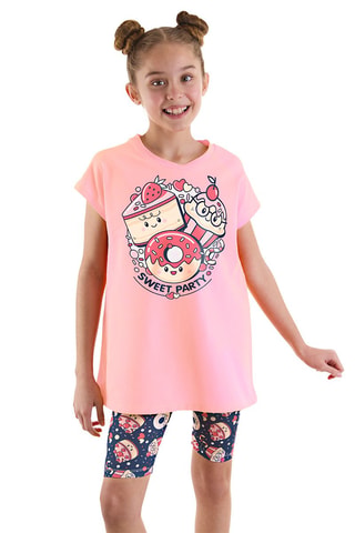 Camiseta y short - Rosa y azul marino