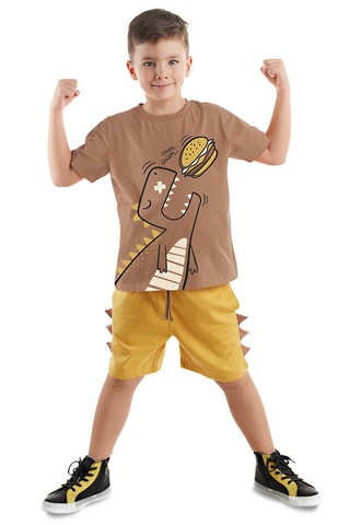 T-shirt en Short -  Denokids - Bruin en mosterdgeel