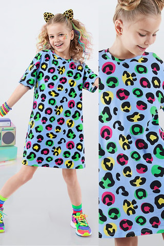 Vestido recto oversize Léopard - Azul