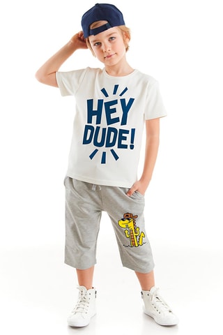 Camiseta y short - Crudo y gris
