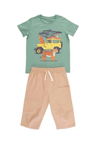 Camiseta y short - Caqui y beige