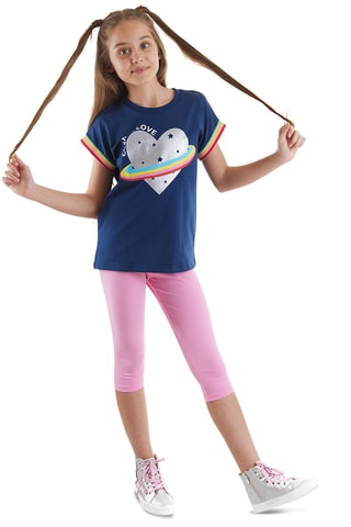 Camiseta y leggings - Rosa y azul marino