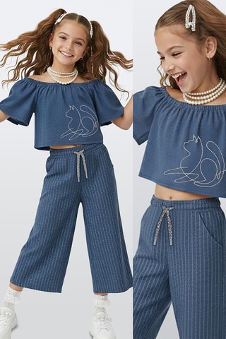 Top y pantalón wide leg Silver Cat - Azul marino