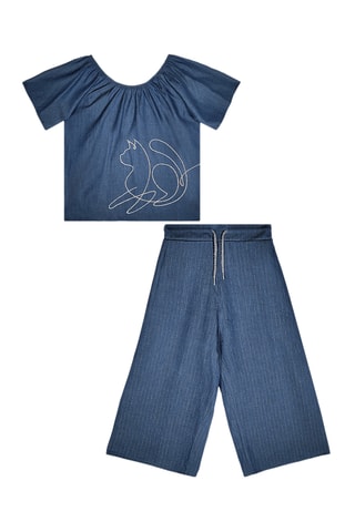 Top y pantalón wide leg Silver Cat - Azul marino