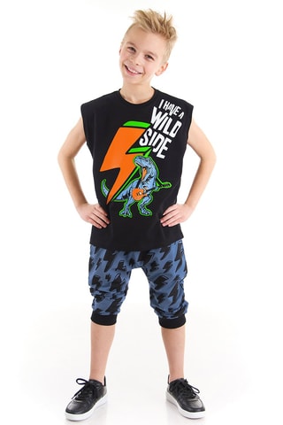 Camiseta y pantalón Thunder Dino - Negro y azul marino