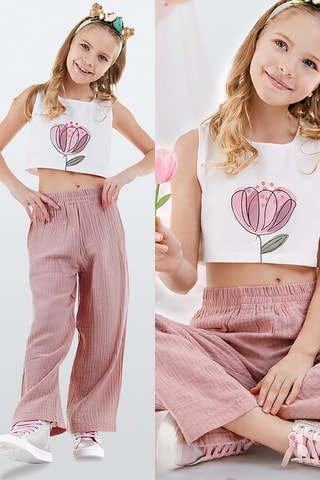 Top y pantalón wide leg Flowers - Rosa