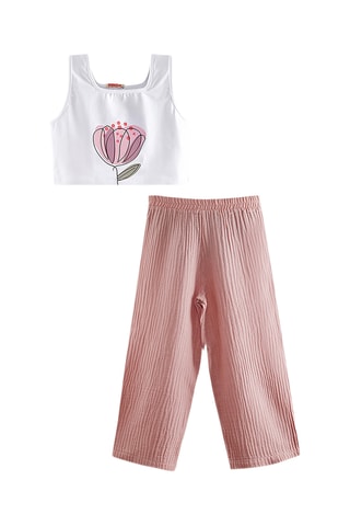 Top y pantalón wide leg Flowers - Rosa