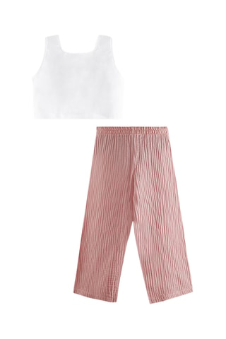 Top y pantalón wide leg Flowers - Rosa