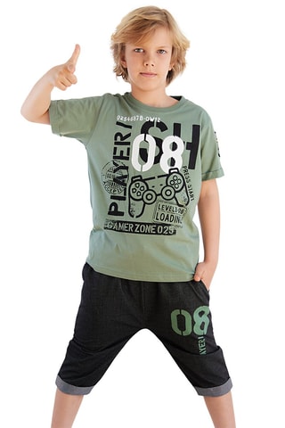 T-shirt en Driekwart Broek - Kaki en donkergrijs