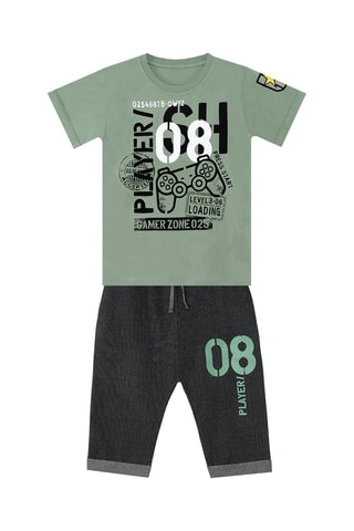 T-shirt en Driekwart Broek - Kaki en donkergrijs