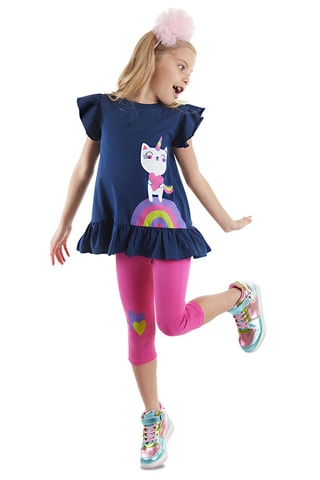 Camiseta y leggings - Azul marino y rosa