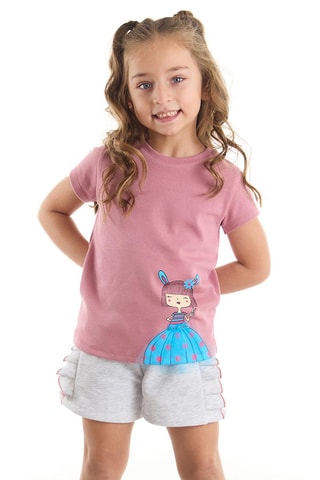 Camiseta y short - Rosa y beige