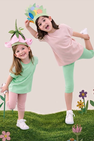 2 leggings - Rosa y verde claro