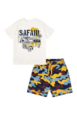 Camiseta y short Safari - Azul y crudo