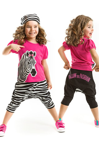 Camiseta y sarouel - Negro y rosa