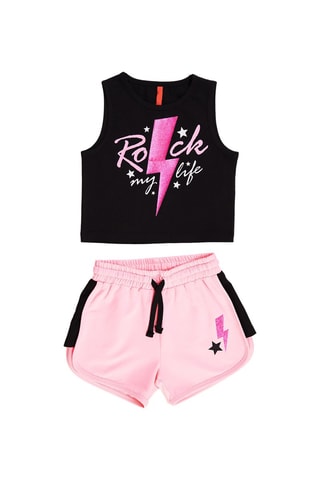 Camiseta de tirantes y short - Negro y rosa