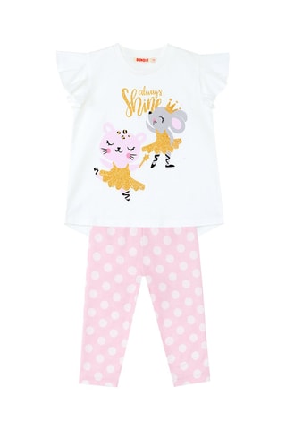 Camiseta y leggings - Blanco y rosa
