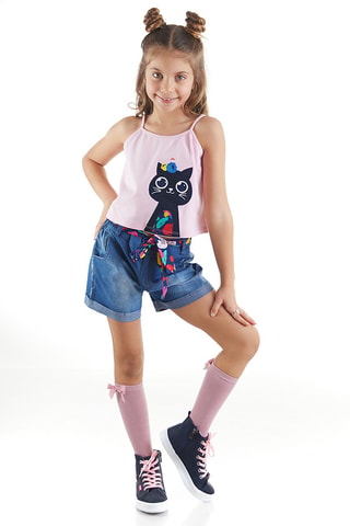 Camiseta de tirantes y short - Azul y rosa