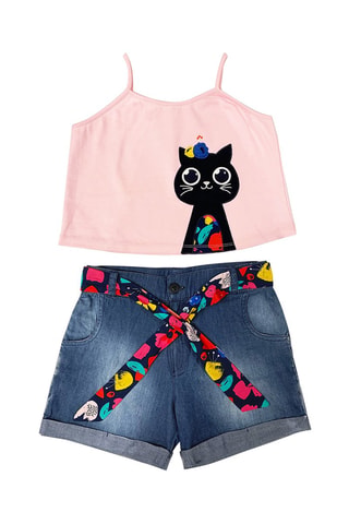 Camiseta de tirantes y short - Azul y rosa